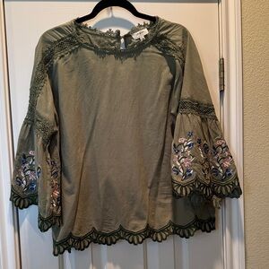 Umgee Olive Green Embroidered Blouse